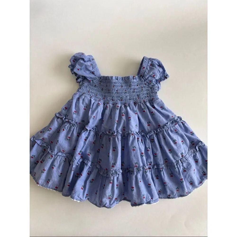 Janie and Jack The Abigail Cherry Smocked Baby Dress Size 3-6 Months